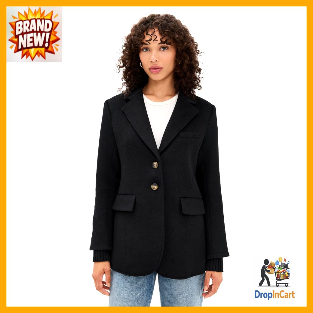 Wool Blend Blazer Chic Minimalist Business Casual Regular Fit Notch Lapel